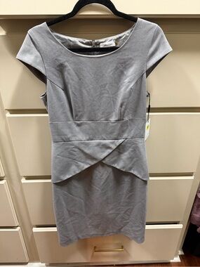 Calvin Klein Light Grey Cap-Sleeve Peplum Sheath Dress